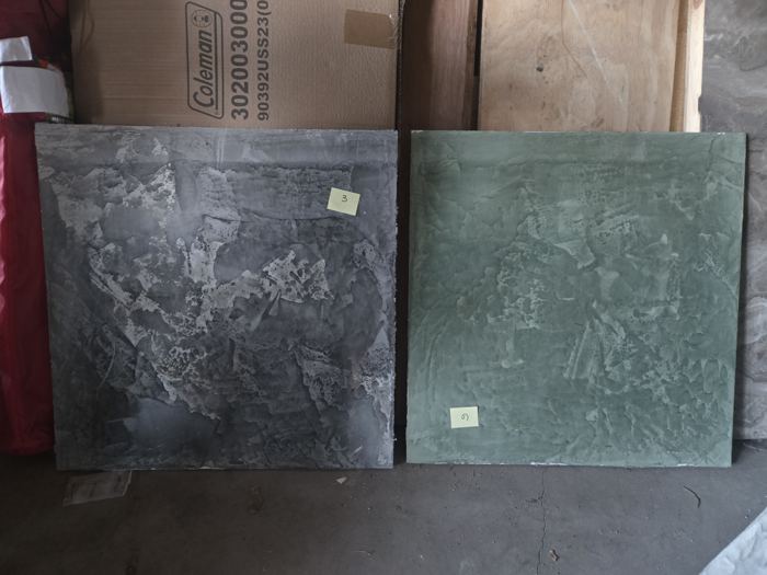 Charcoal and green Venetian plaster sample panels